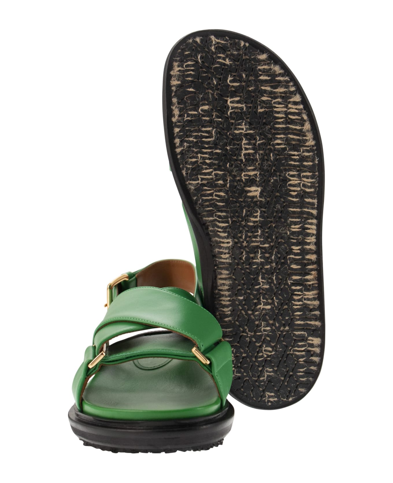 Marni Green Leather Fussbett Sandals - Green