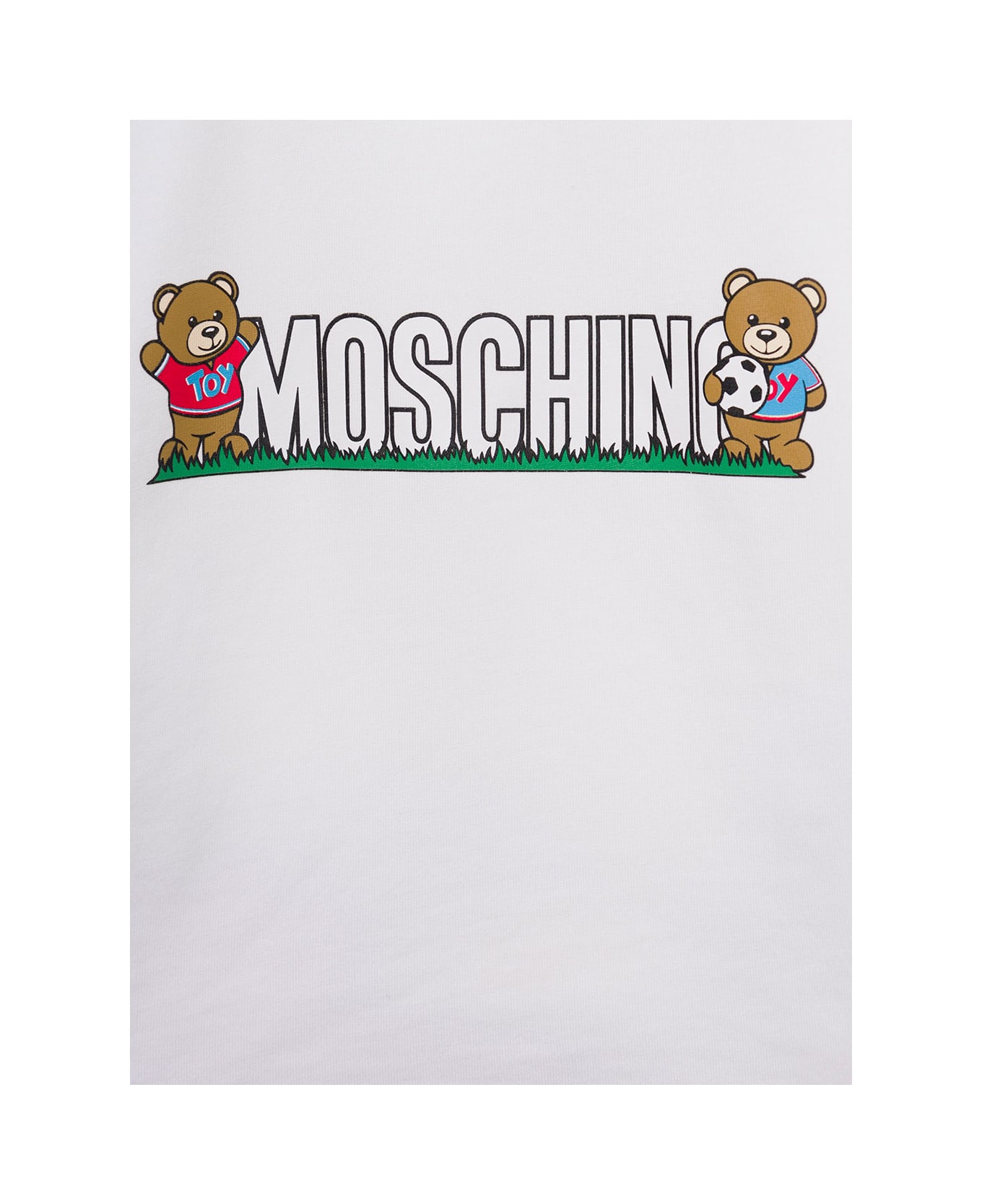 Moschino Grey And White T-shirt And Shorts Suit With Teddy Bear And Logo Print In Cotton Baby - Multicolor