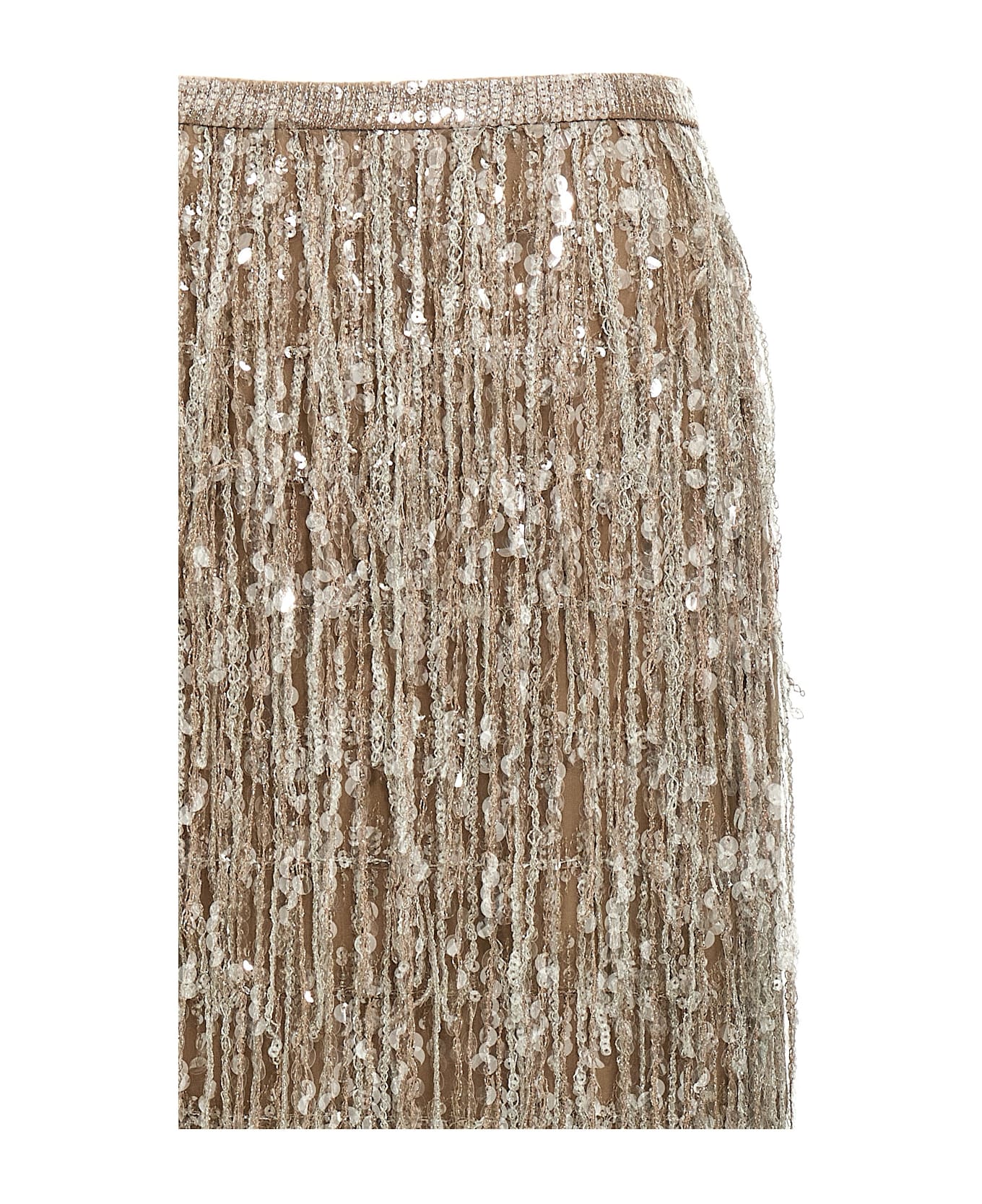 Brunello Cucinelli Sequin Fringed Skirt - Beige