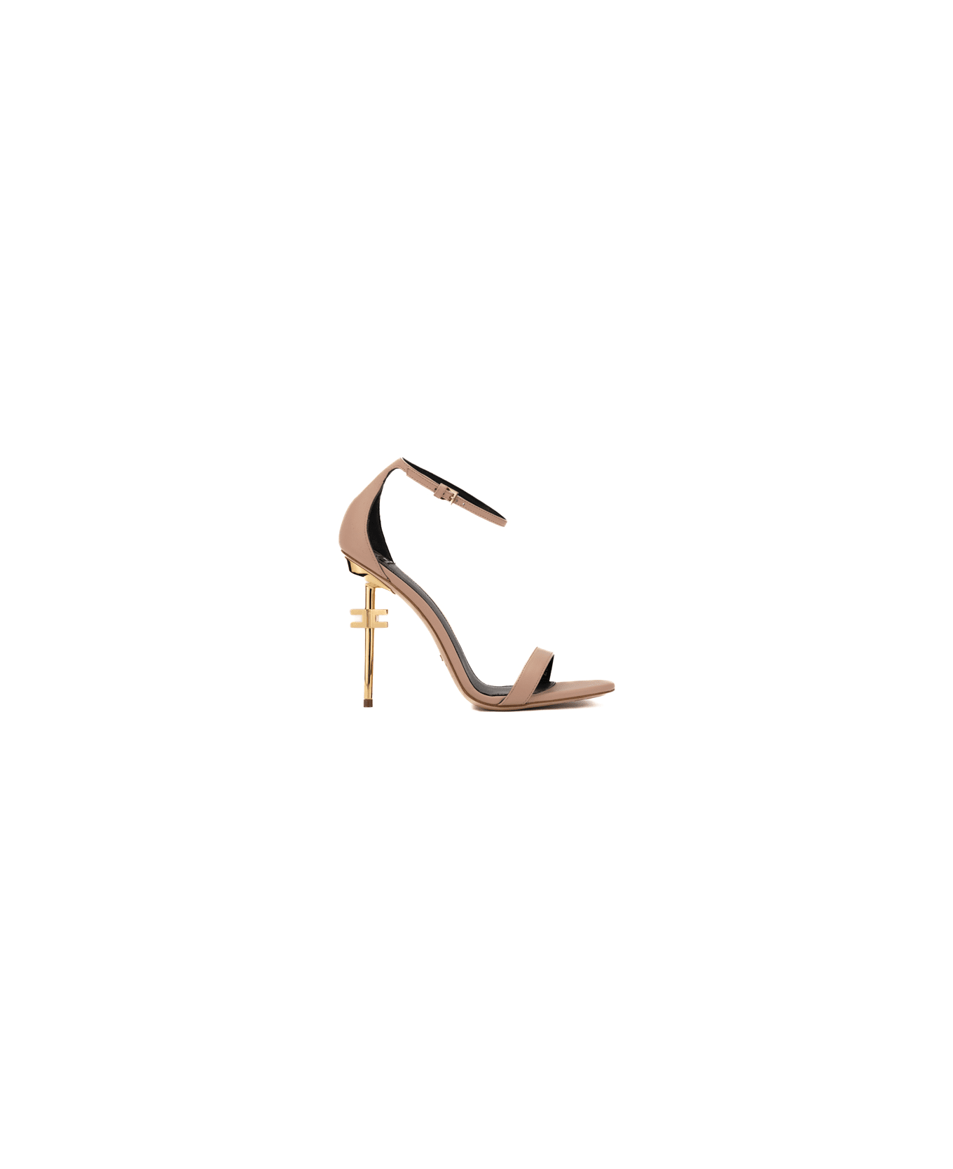 Elisabetta Franchi Women's Sandals In Leather And Logo Heel - Carne