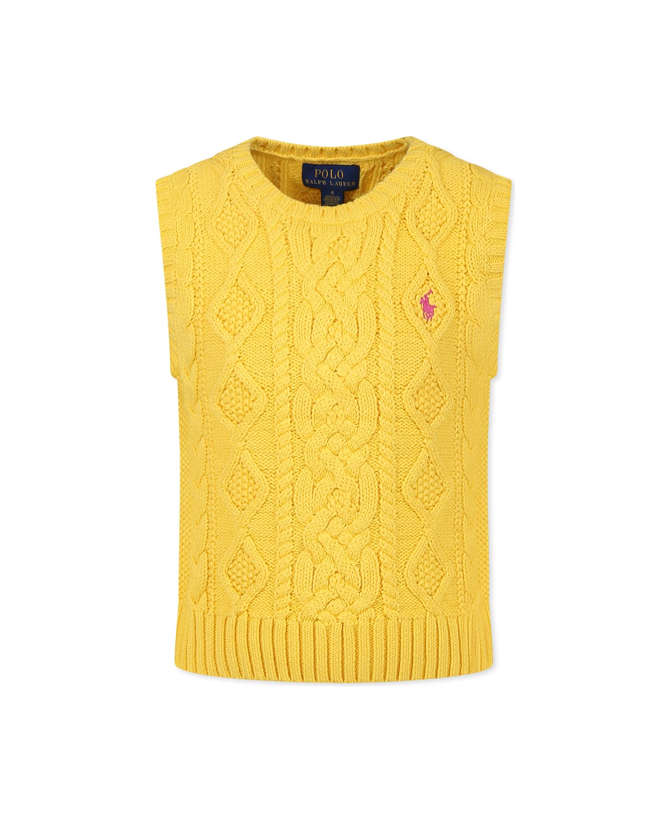 Ralph Lauren Yellow Vest For Girl With Horse - Yellow