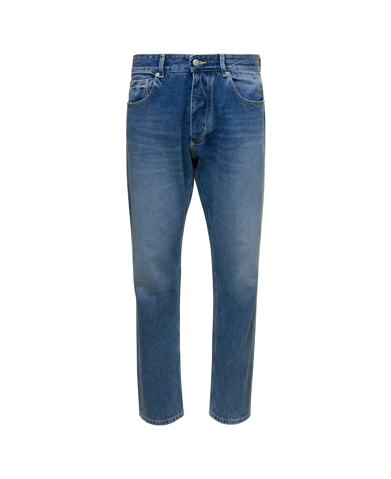 Icon Denim 'kanye' Blue 5-pocket Jeans With Logo Patch In Cotton Denim Man - Blu