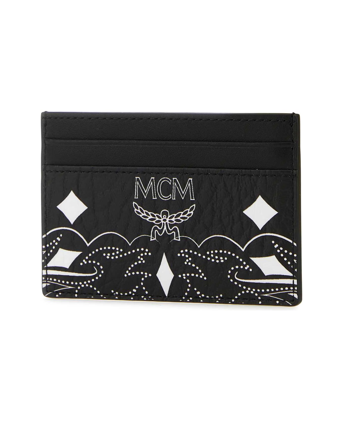 MCM Printed Canvas Mini Aren Card Holder - BLACK 財布