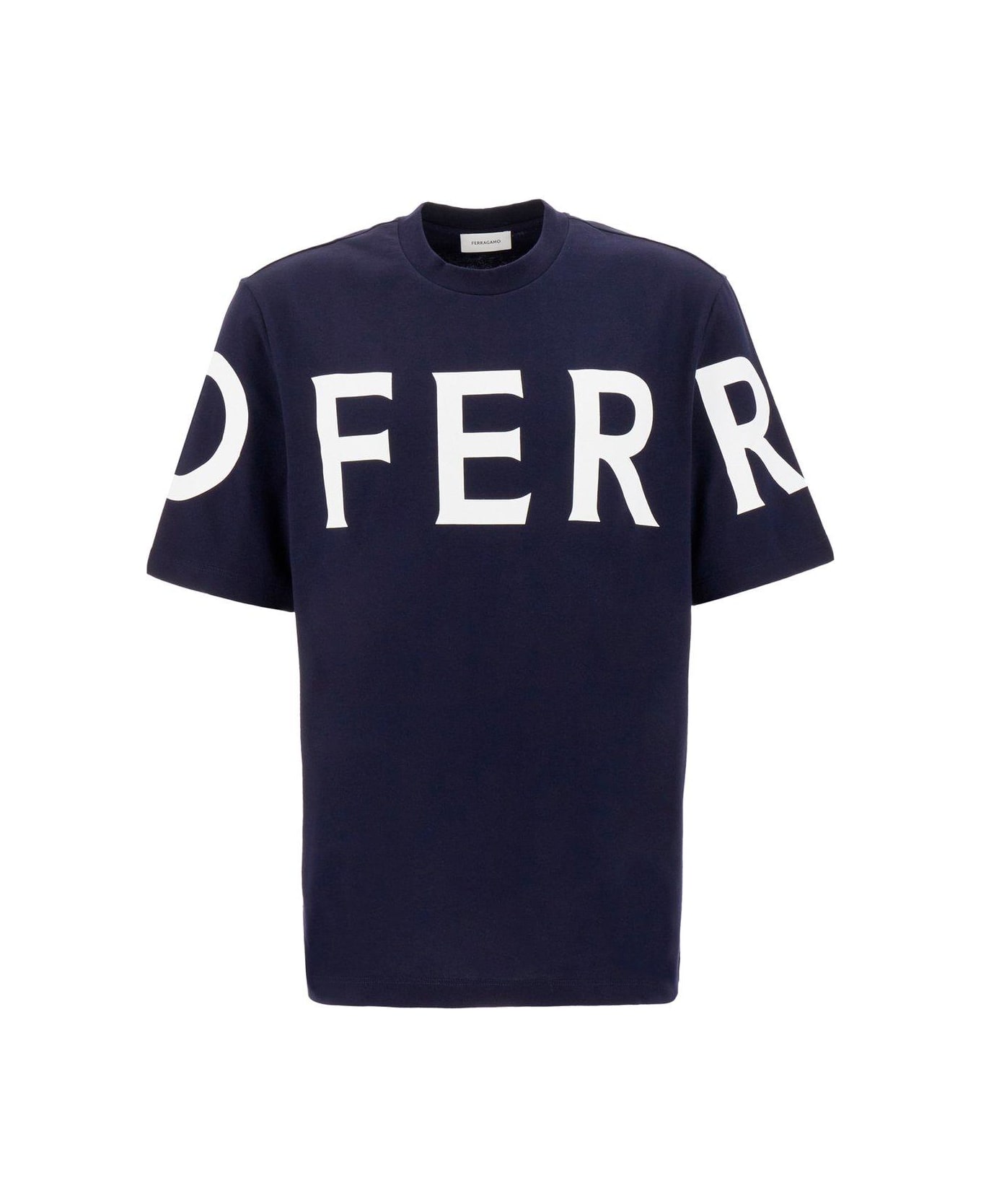 Ferragamo Logo Printed Crewneck T-shirt - BLUE