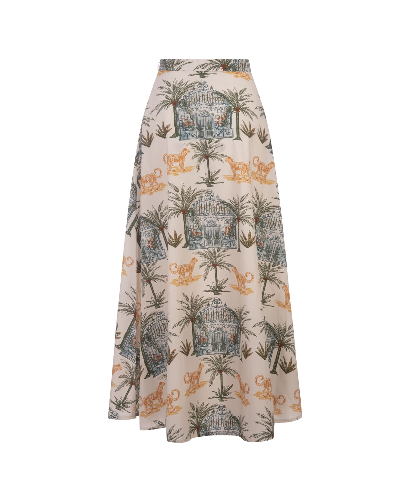 Amotea Charline Long Skirt In White Cotton With Leopard Print - White