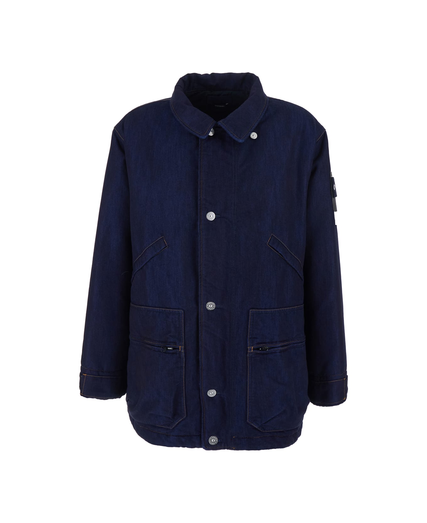 Stone Island Blue Jacket With Removable Hood And Logo Patch On The Sleeve In Denim Man - MULTICOLOUR
