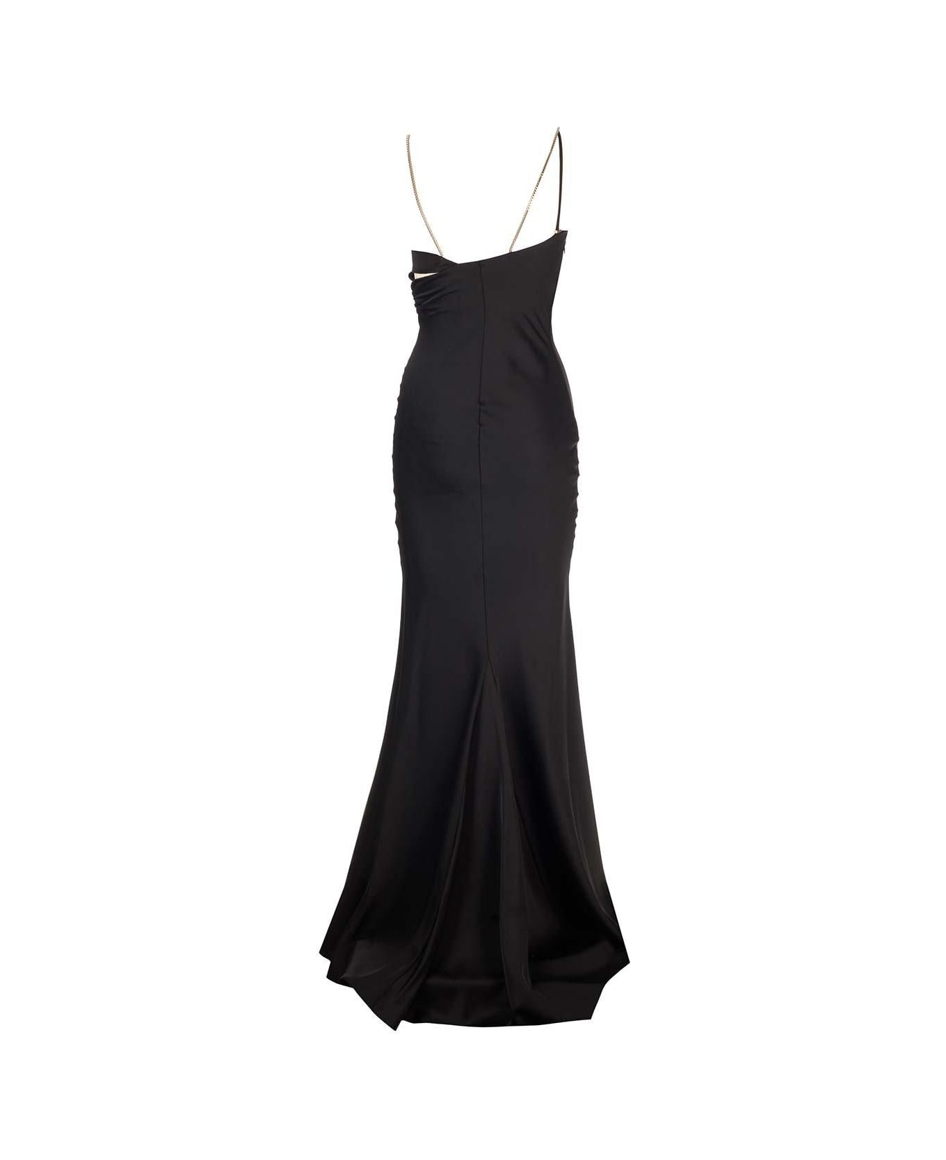 The Attico Cut-out Detailed Flared Sleeveless Dress - BLACK