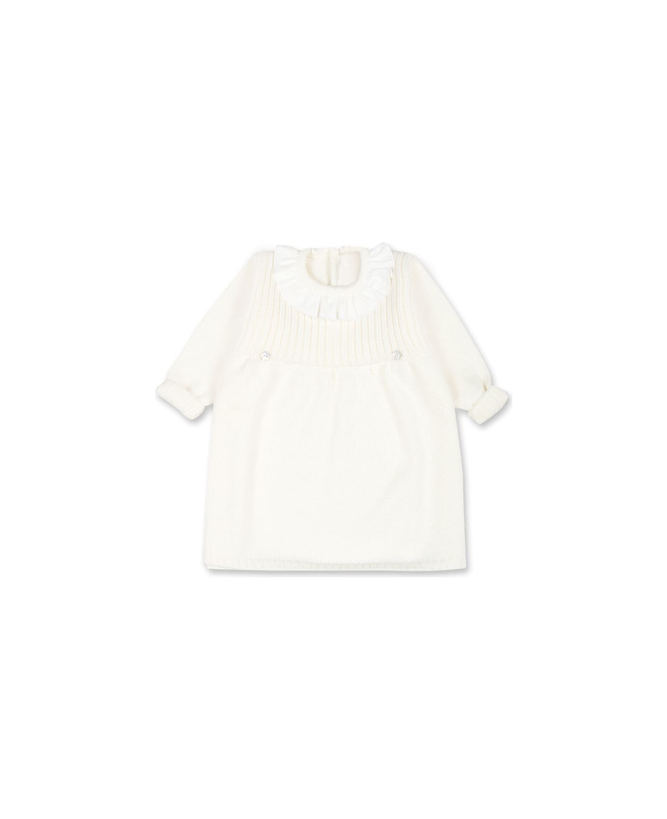 Little Bear Ivory Dress For Baby Girl - White
