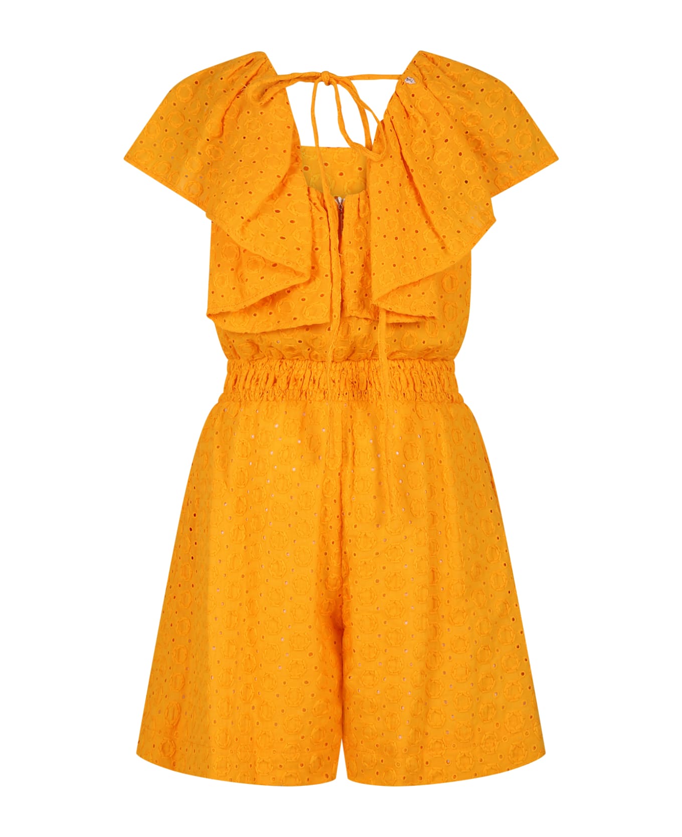 MSGM Orange Jumsuit For Girl With Broderie Anglaise - Orange