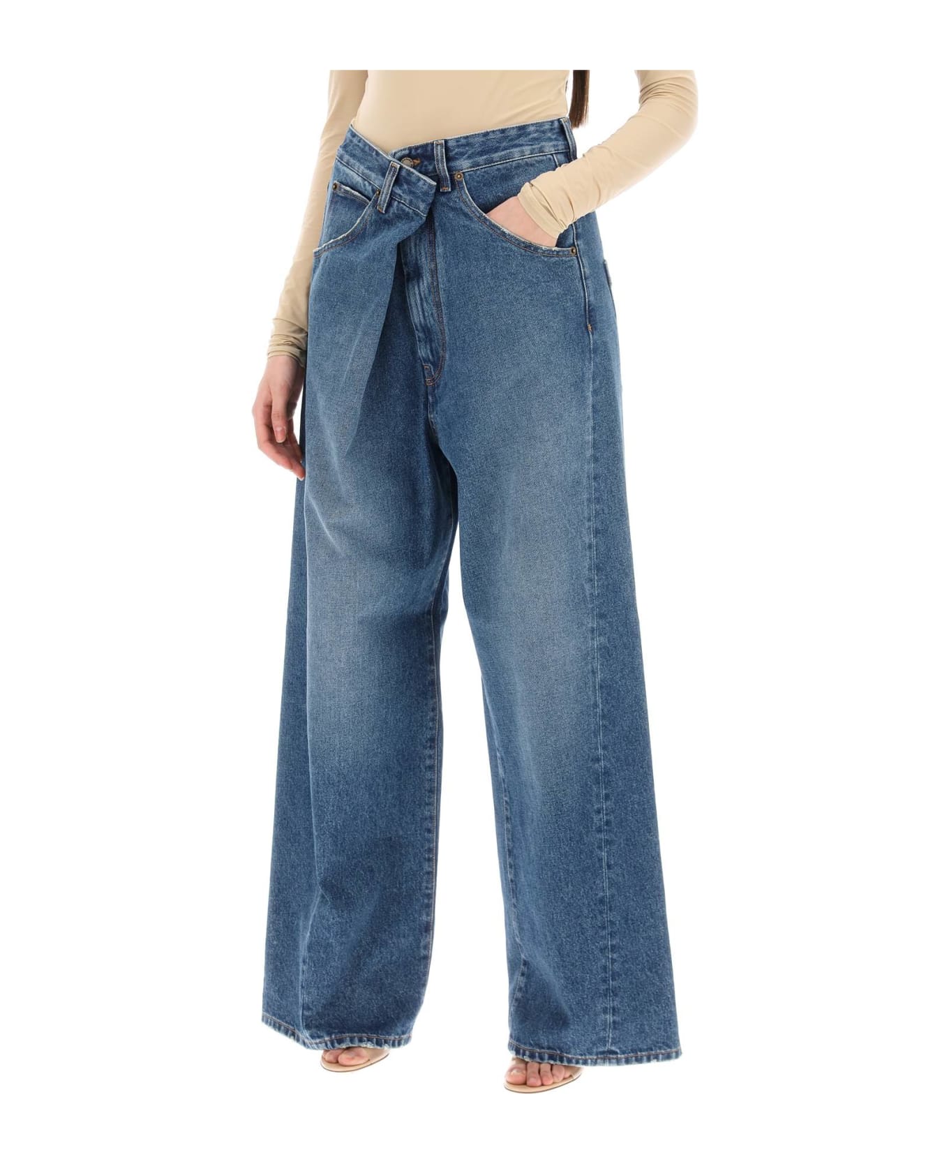 DARKPARK 'ines' Baggy Jeans With Folded Waistband - MEDIUM WASH (Light blue)