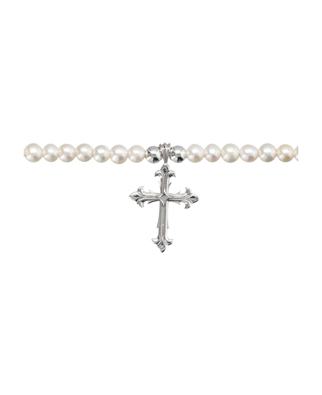 Emanuele Bicocchi Medium Pearl Necklace Cross - WHITE