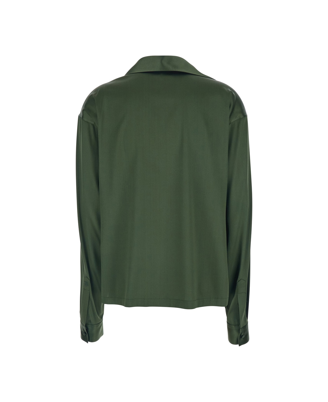 Tom Ford Green Blouse With V Neck And Wide Pointed Collar In Silk Stretch Woman - Green