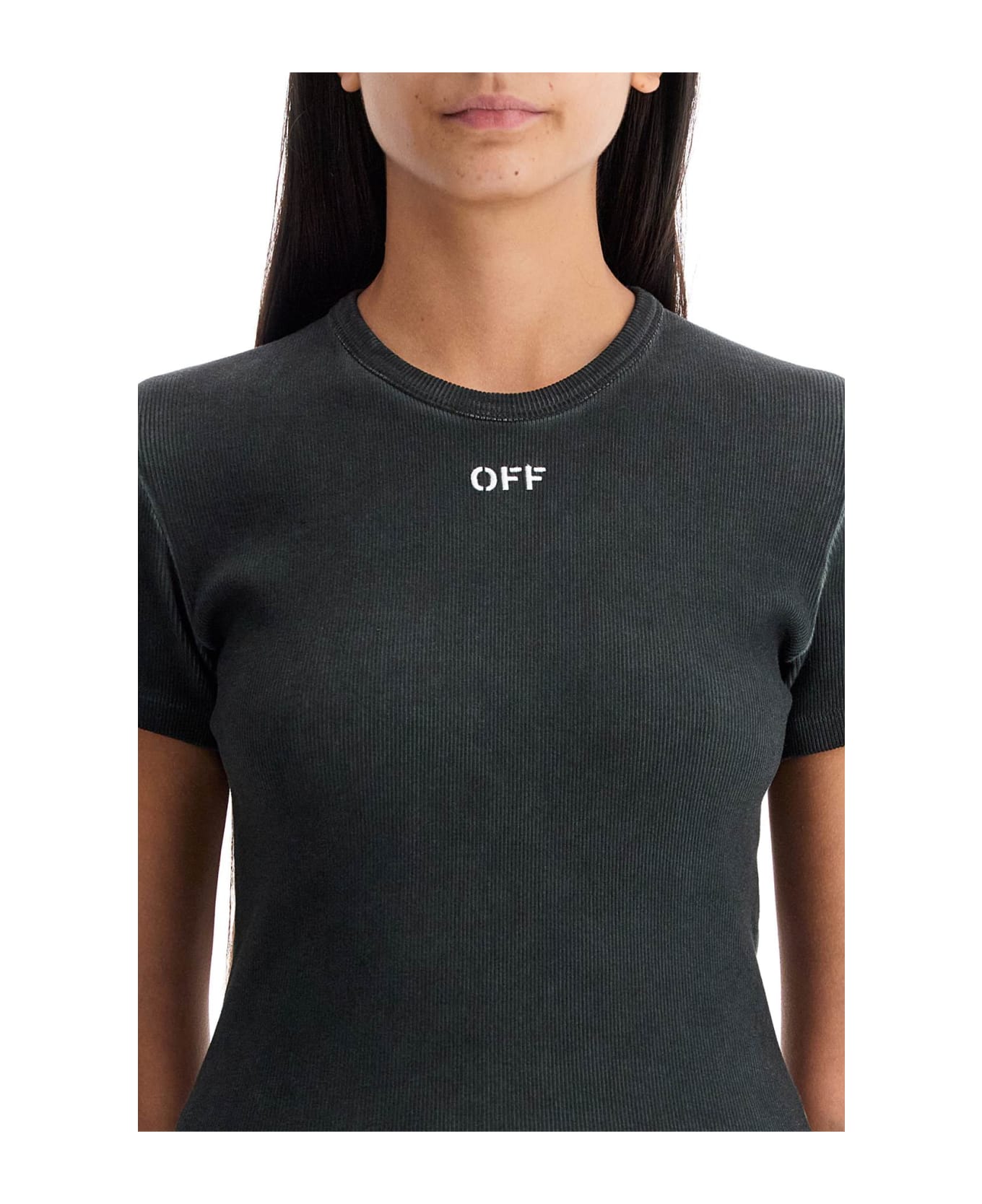 Off-White Slim Fit Ribbed T-shirt For - WASHED GREY - WHITE (Grey)