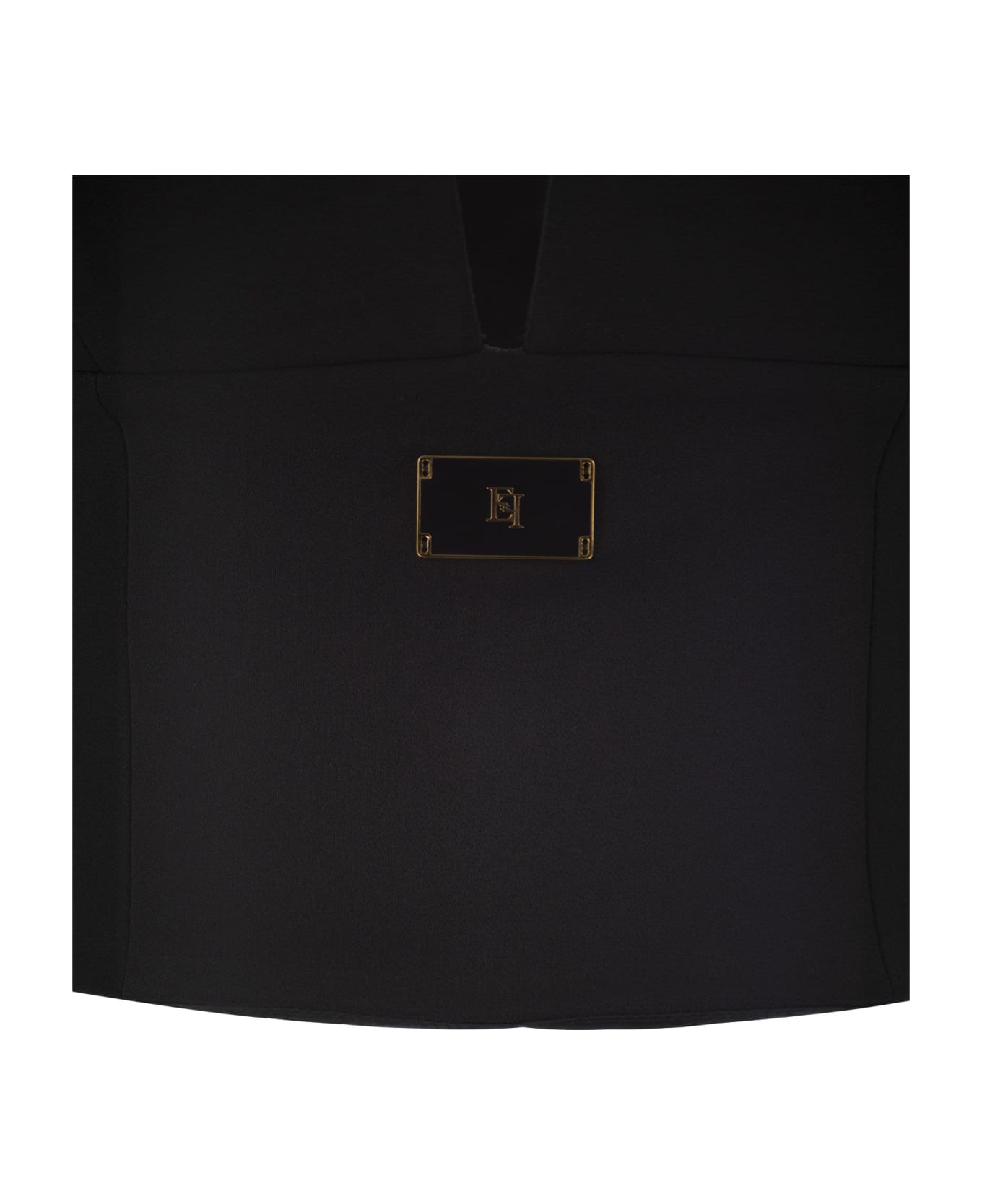 Elisabetta Franchi Stretch Crepe Bustier Top With Enamelled Logo Plaque - Black
