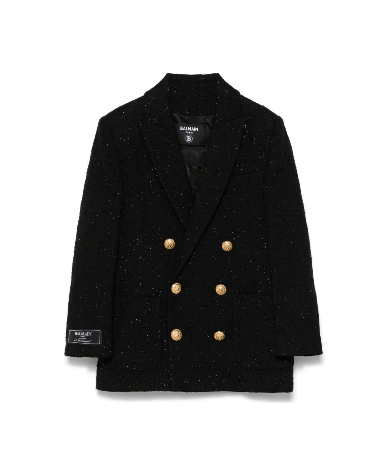 Balmain Blazer Doppiopetto In Tweed Lurex - Black