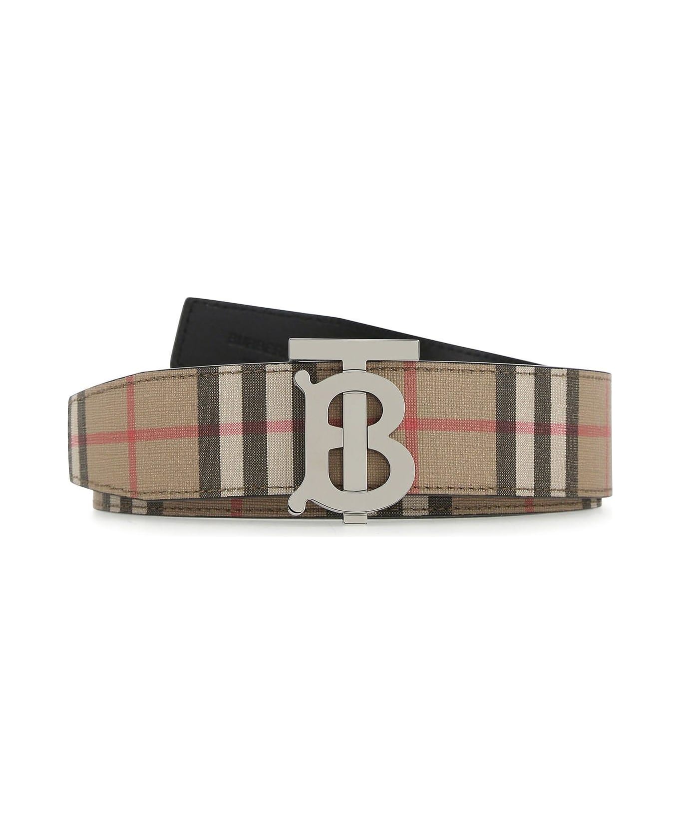 Burberry Embroidered E-canvas Belt - Archive Beige Silver
