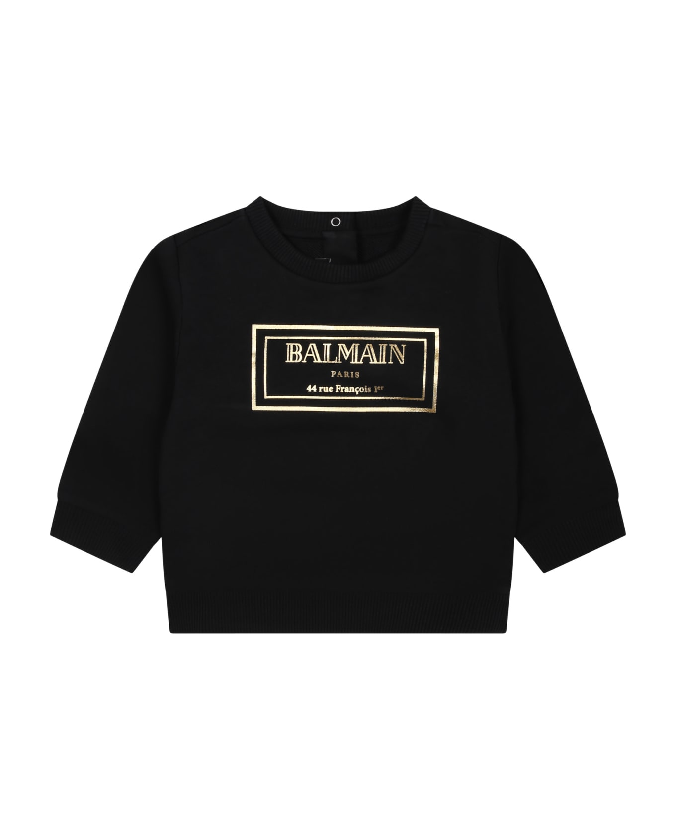 Balmain Black Sweatshirt For Babies With Gold Logo - Black