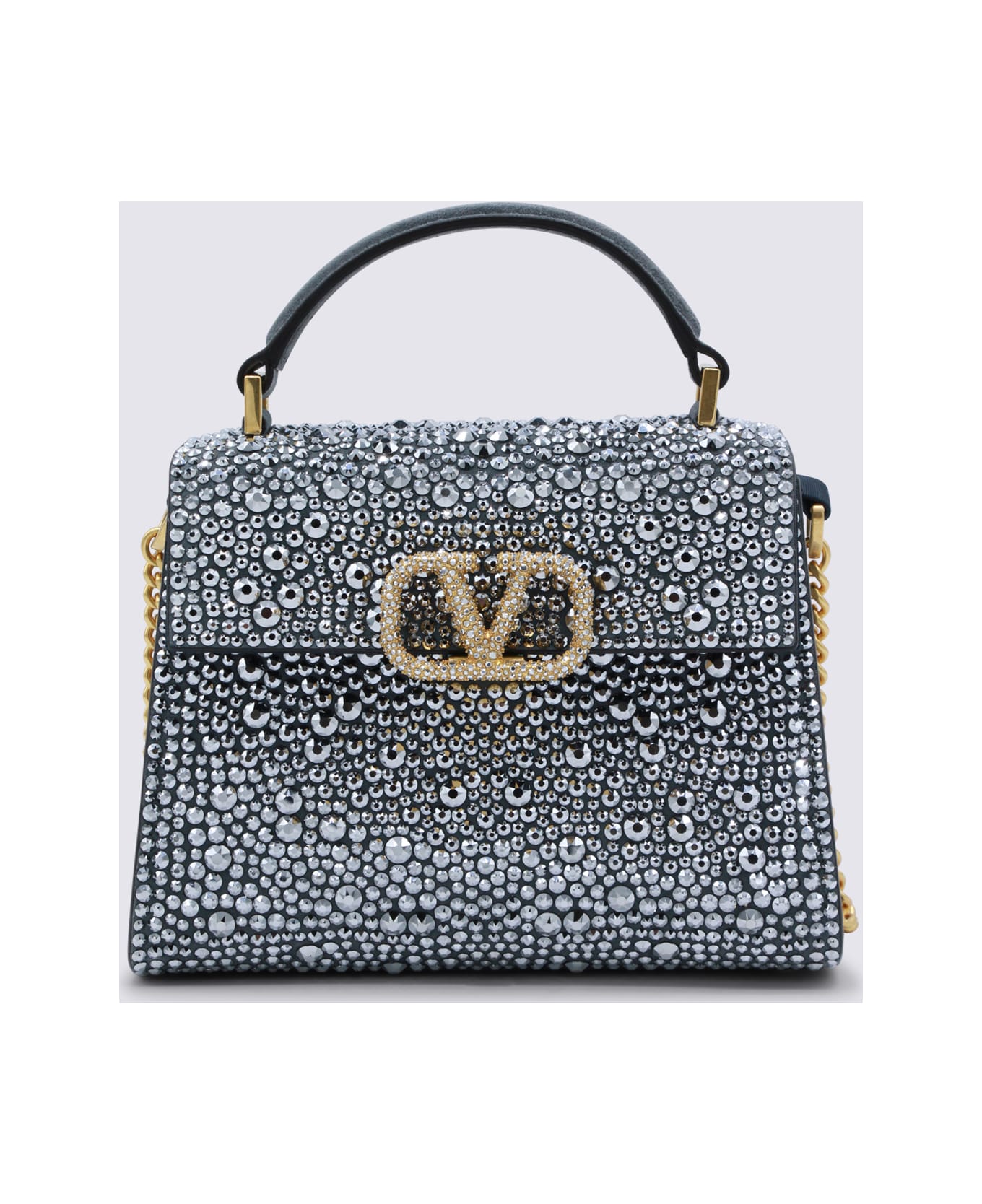 Valentino Garavani Crystal Vsling Small Top Handle Bag - GREY