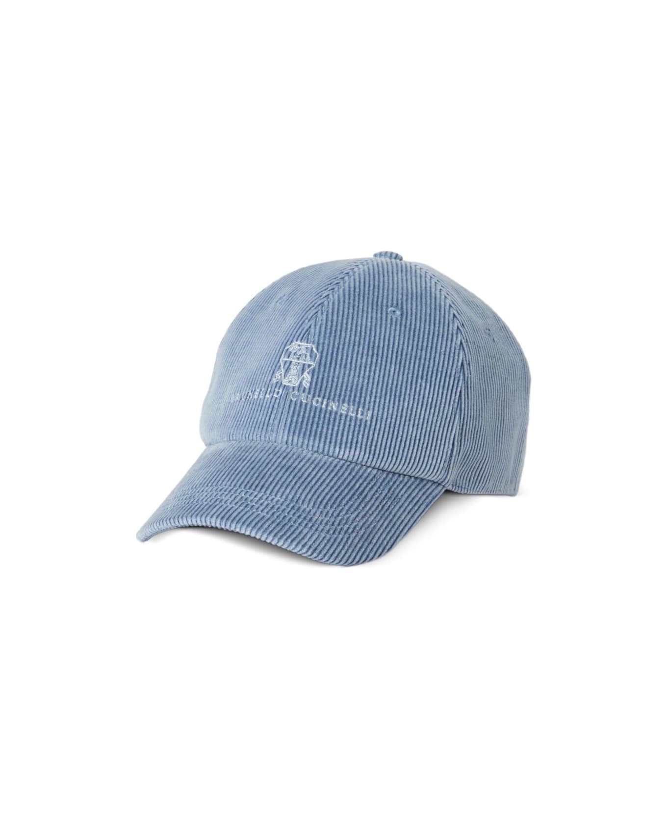 Brunello Cucinelli Logo Cotton Baseball Cap - Clear Blue