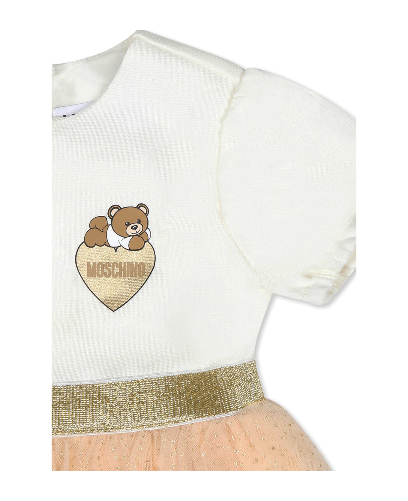 Moschino Ivory Dress For Baby Girl With Teddy Bear - Ivory