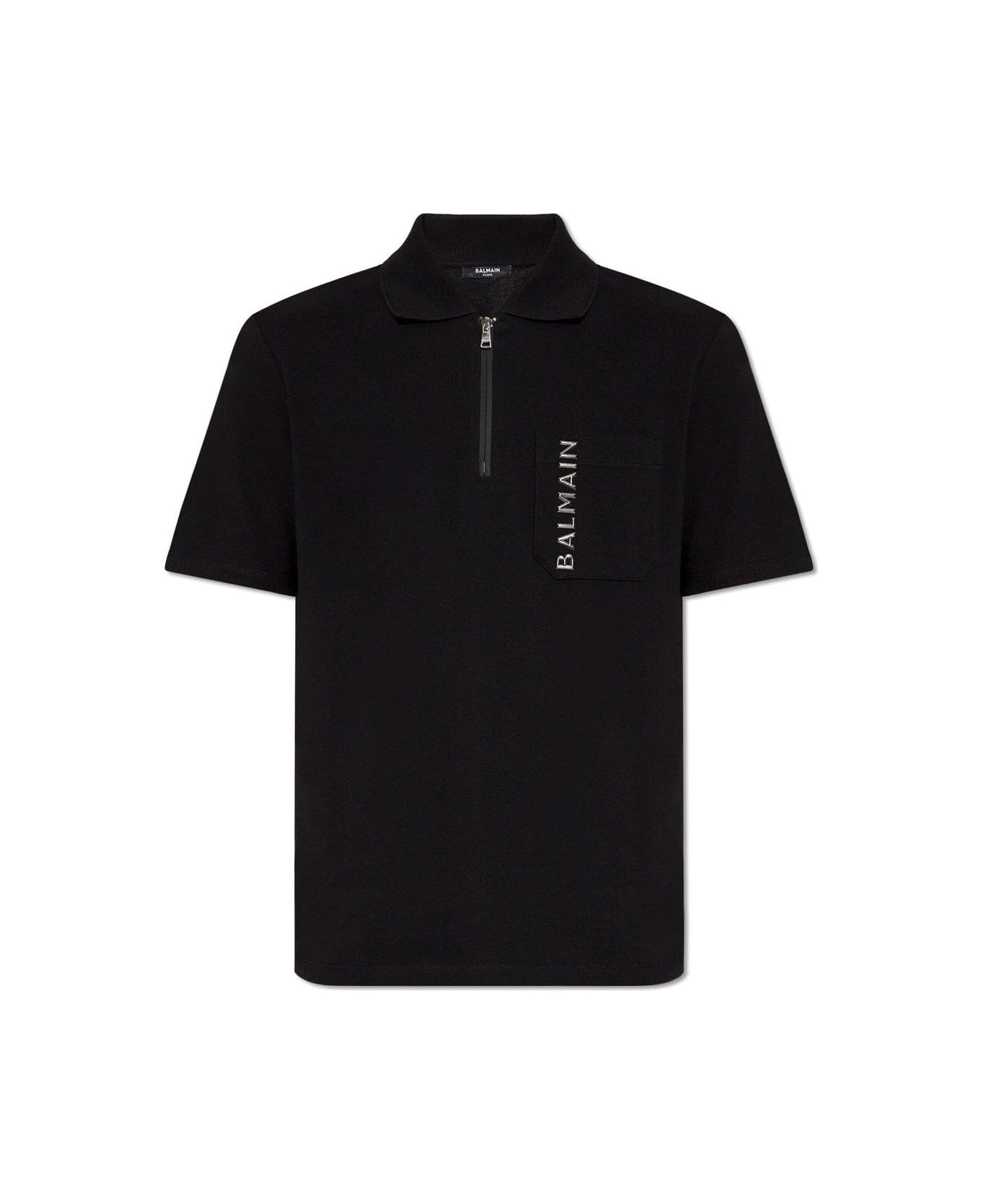 Balmain Oversize Half-zipped Polo Shirt - Noir/gris foncé