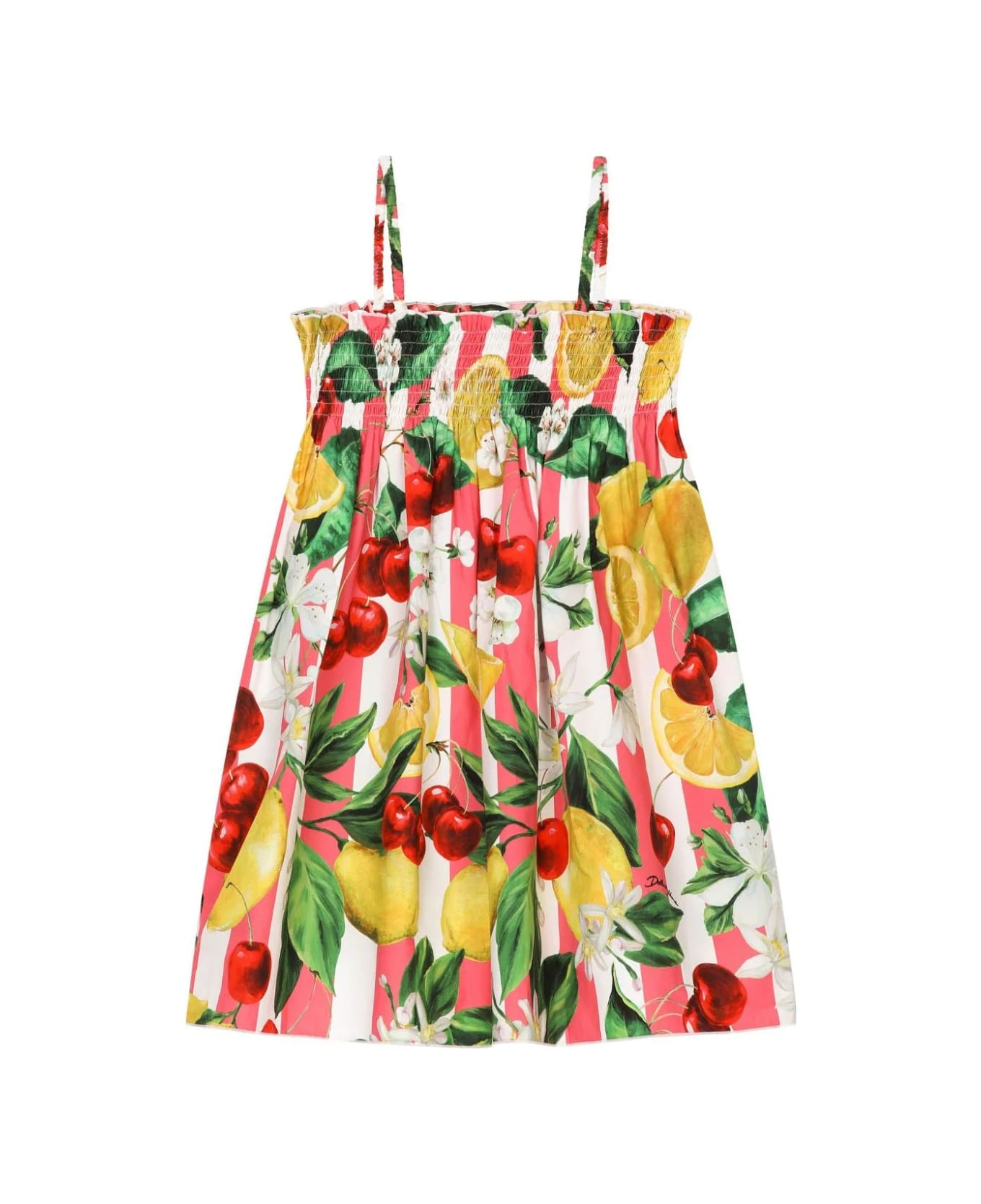 Dolce & Gabbana Poplin Sundress With Lemon And Cherry Print - Multicolour ワンピース＆ドレス