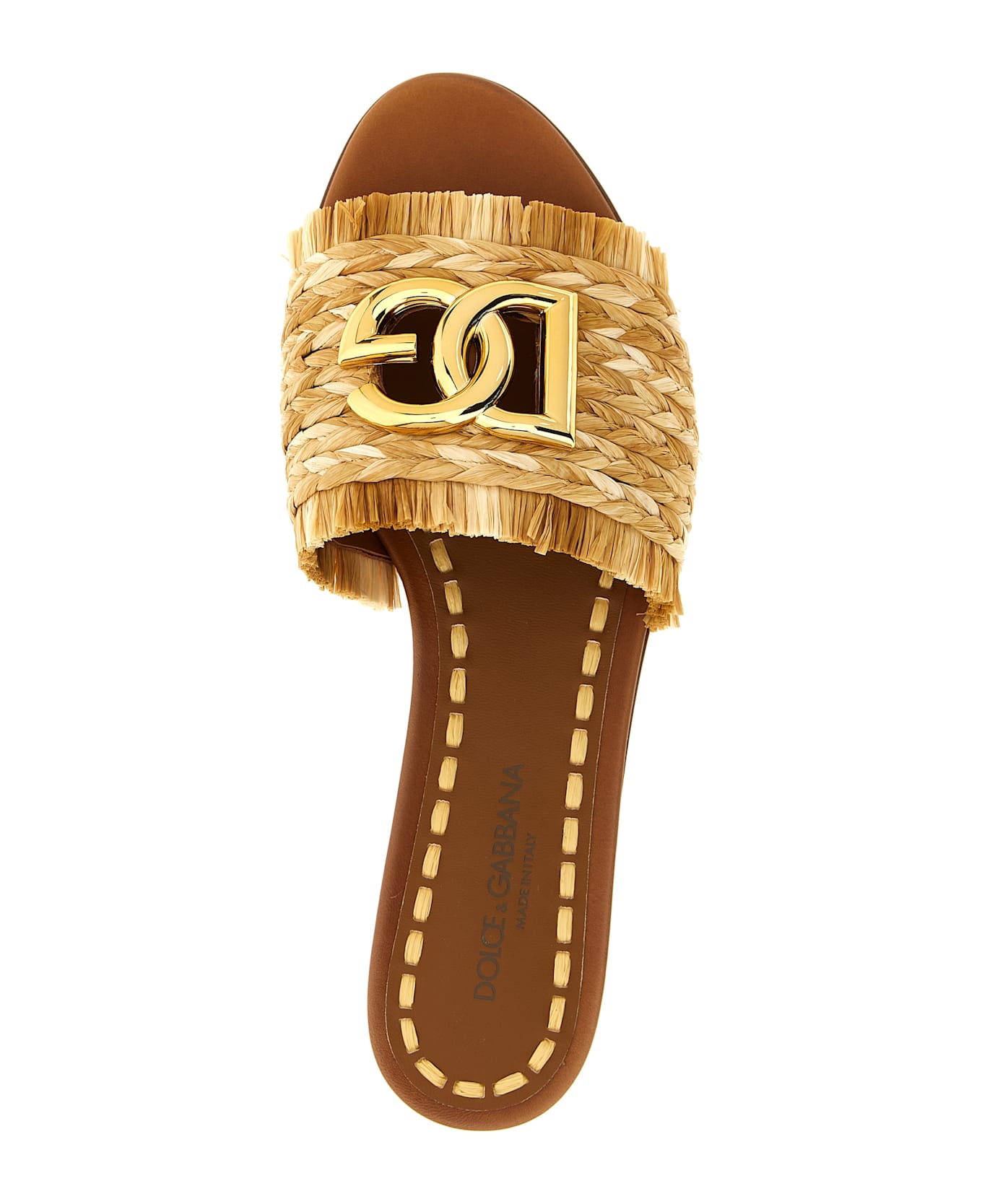 Dolce 
Gabbana Raffia Braid Slides - Brown