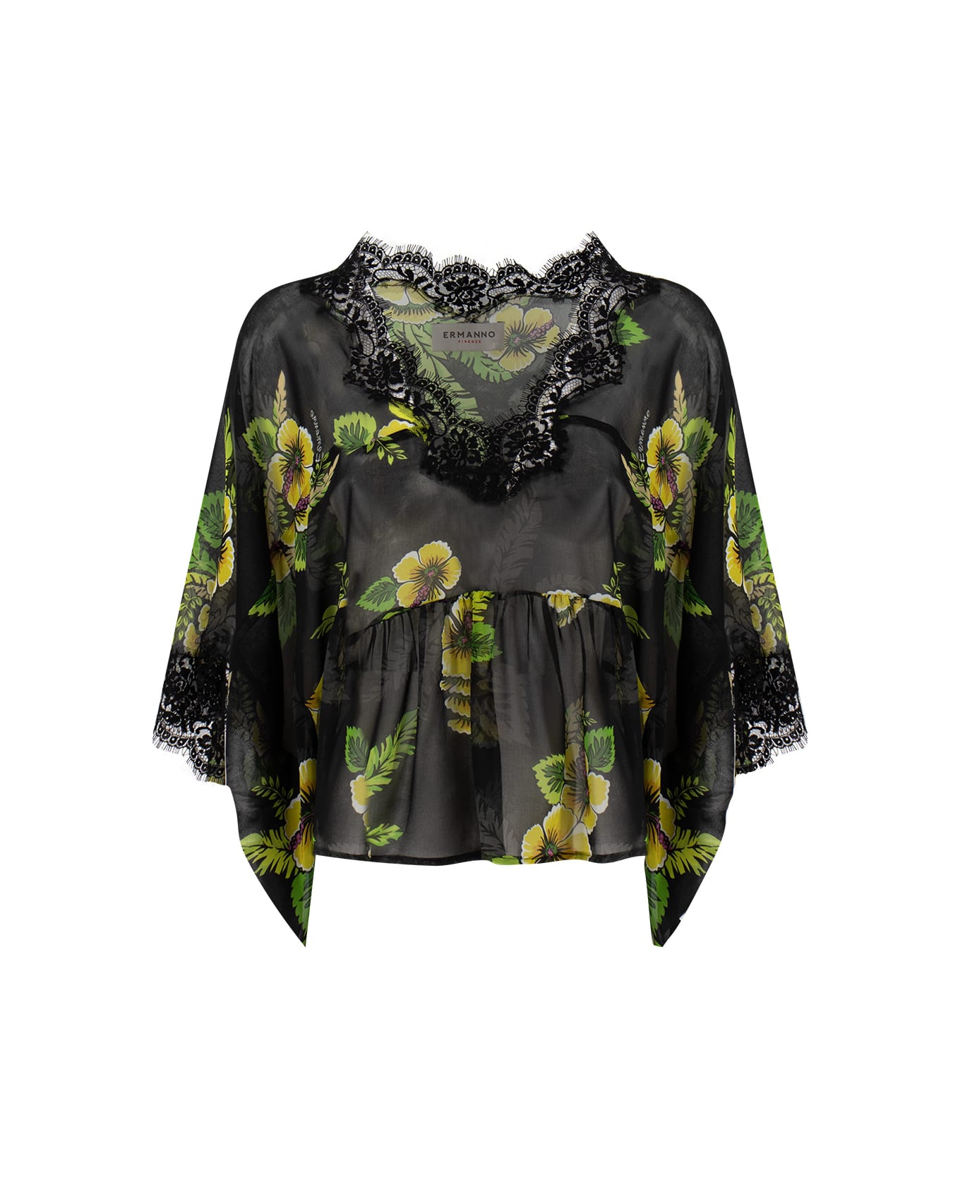 Ermanno Firenze Blouse - BLACK/YELOW/GREEN ブラウス