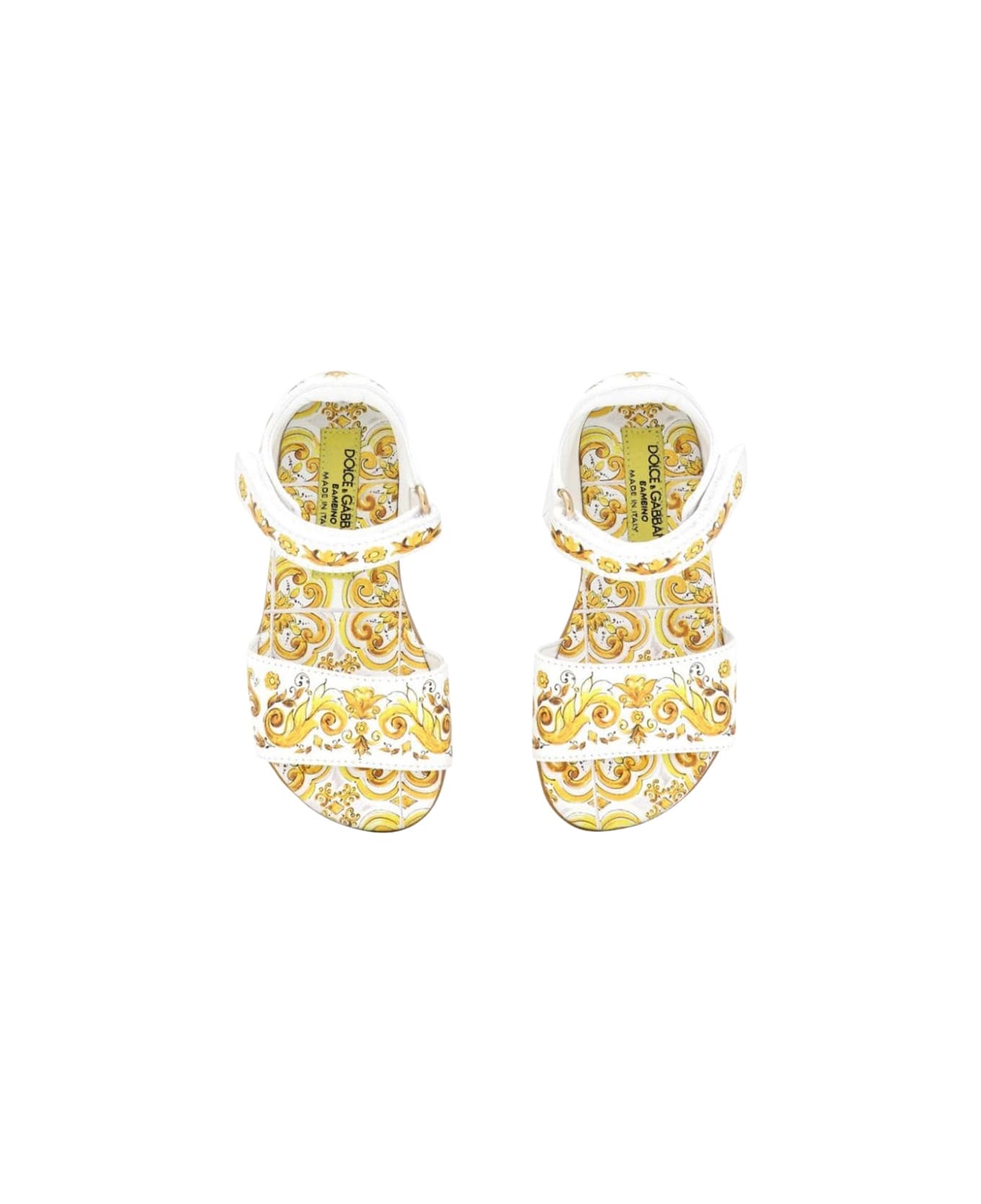 Dolce & Gabbana Yellow Azulejos Print Nappa Calfskin Sandal - YELLOW