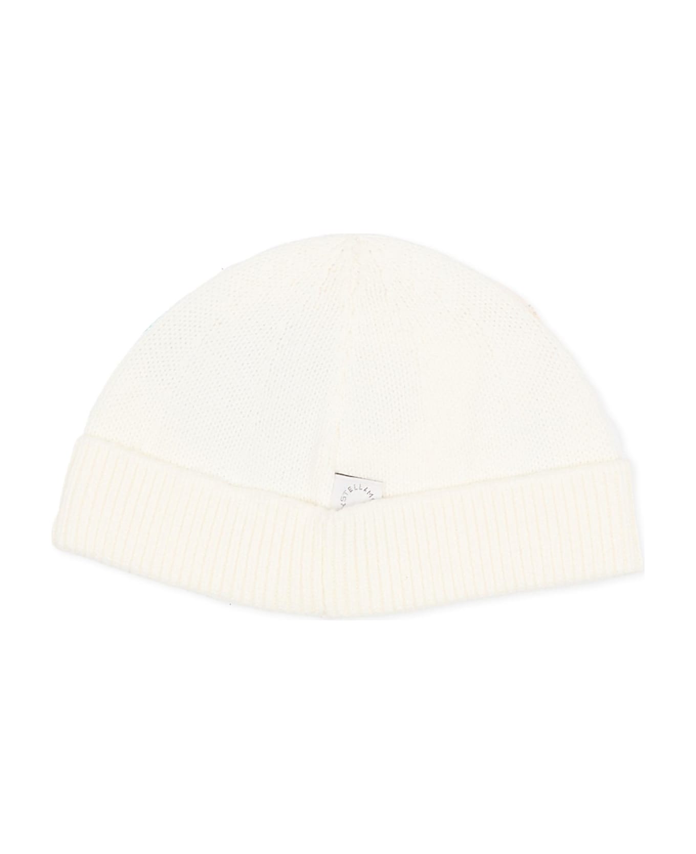 Stella McCartney Kids Ivory Beanie Hat With Embroideries For Babies - Ivory