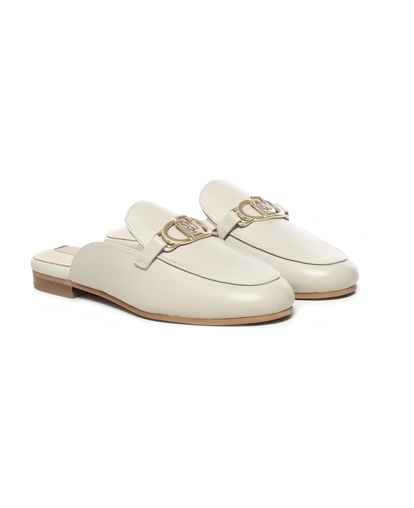 Liu-Jo Logo Leather Slippers - Off-white