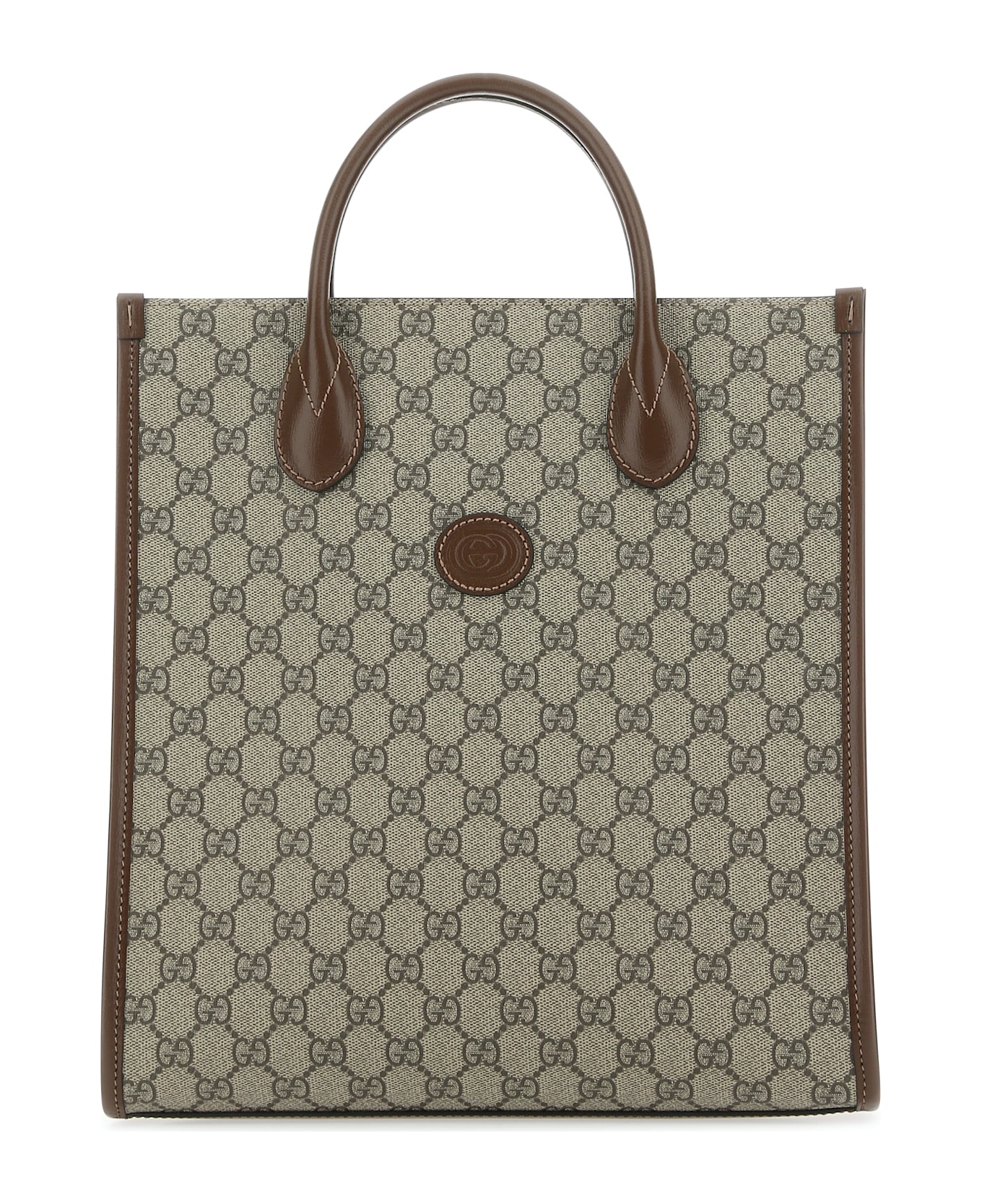 Gucci Gg Supreme Fabric And Leather Handbag - Beige