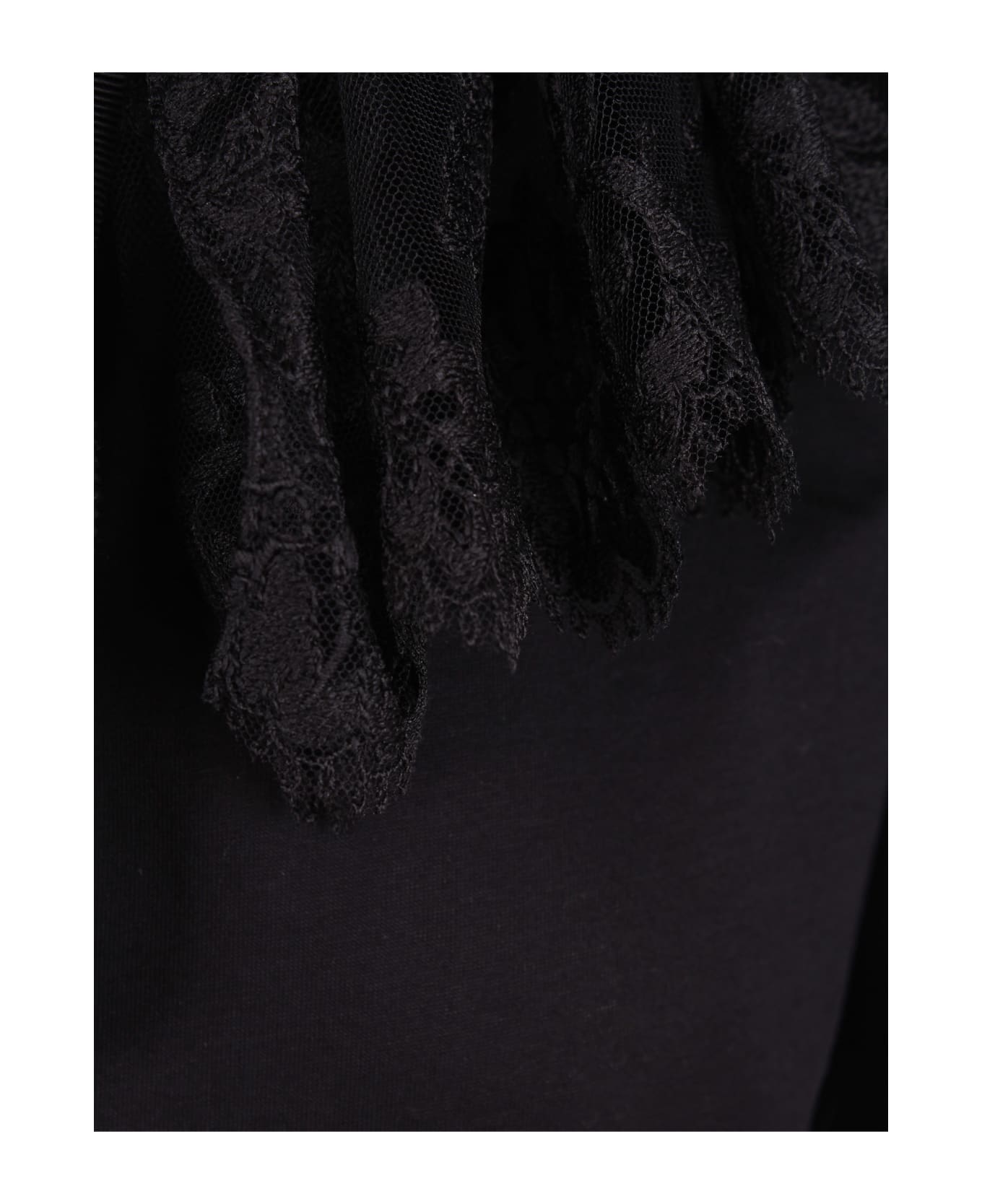 Patou Lace Details Crewneck Cotton Top - Black