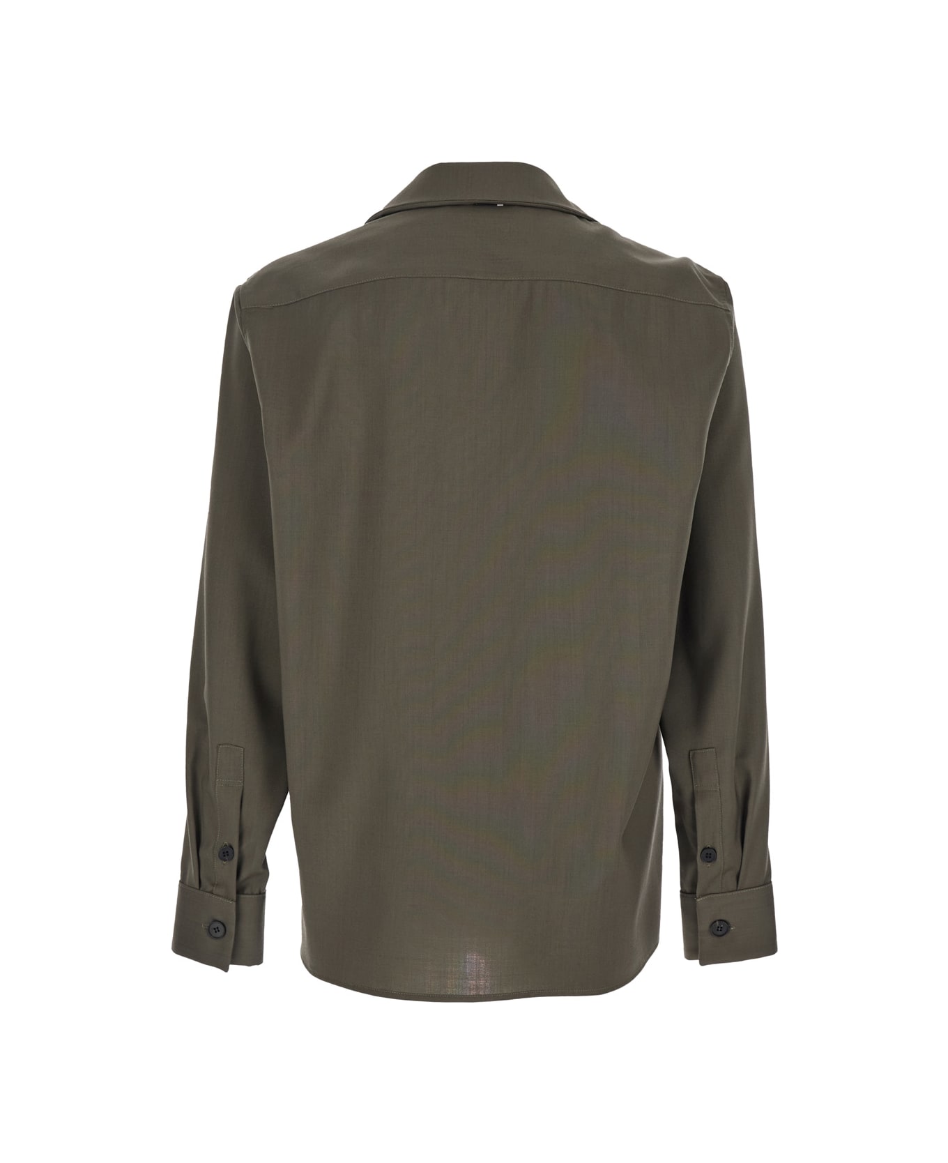 Low Brand Green Shirt With Classic Collar And Applied Pockets On The Front In Fabric Man - Green
