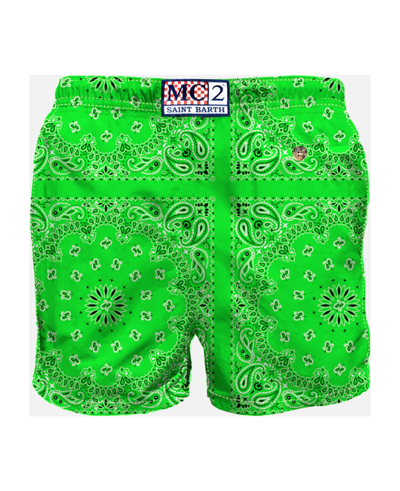 MC2 Saint Barth Man Swim Shorts With Green Bandanna Print - VERDE FLUO スイムトランクス