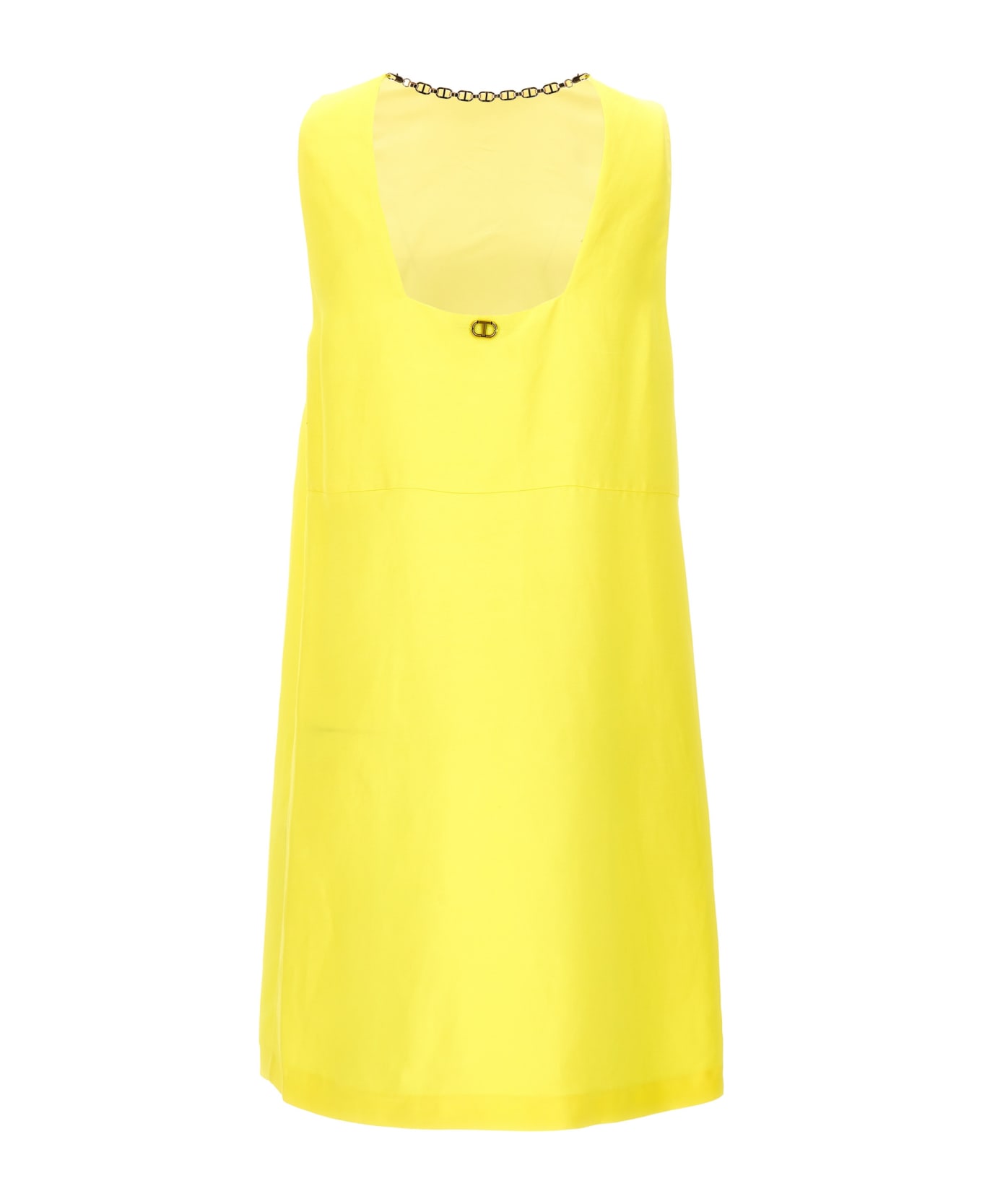 TwinSet Satin Dress With Chain Detail - Yellow