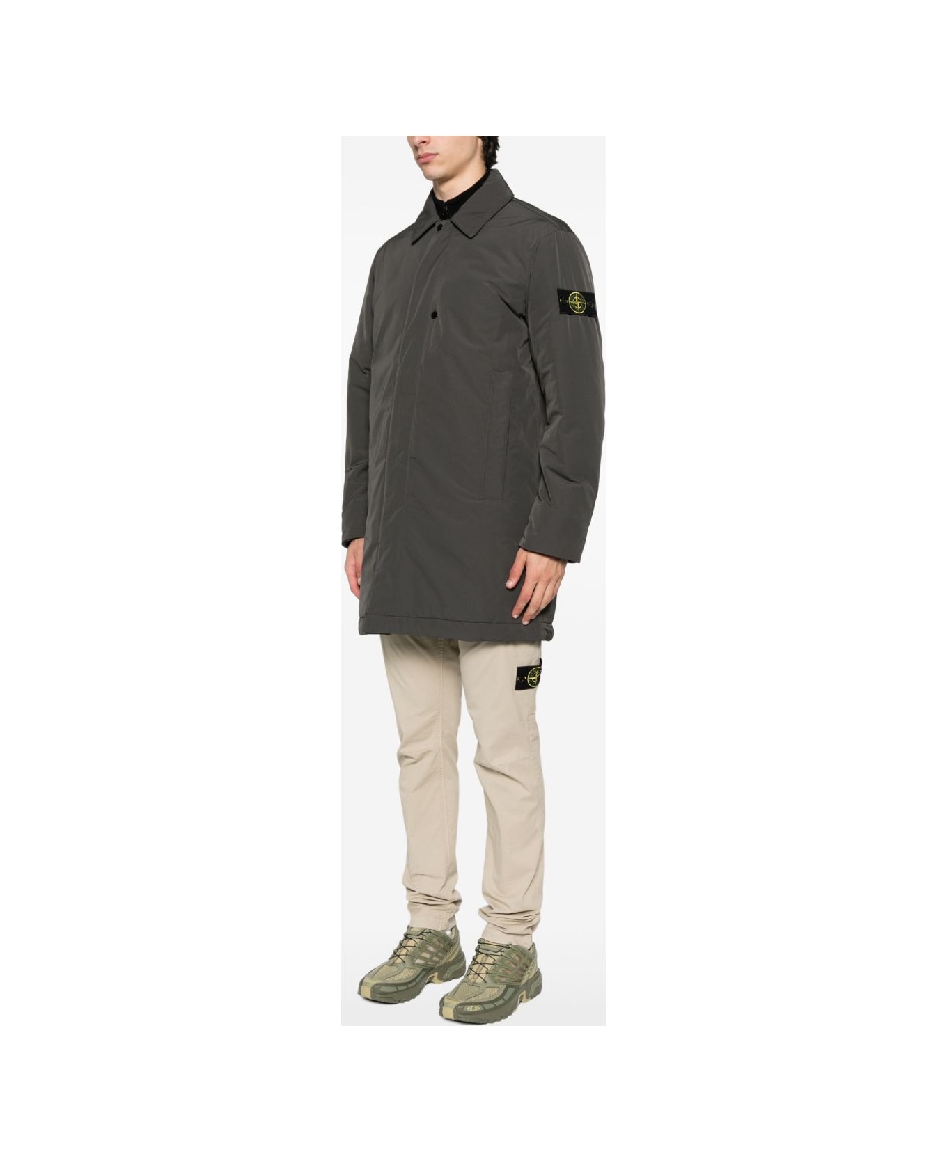 Stone Island Coat With Buttons - Green