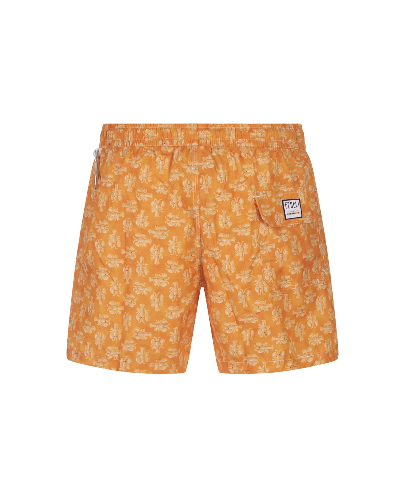 Fedeli Orange Swim Shorts With Lobster Pattern - Orange