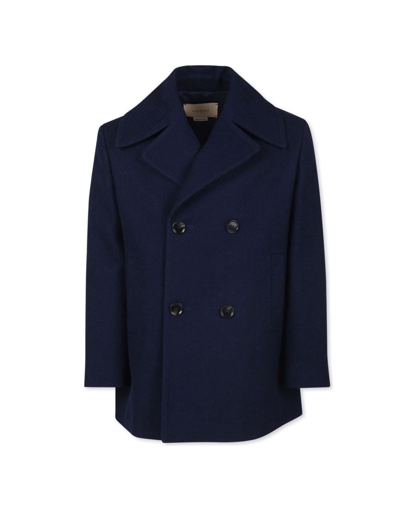 Gucci Dark Blue Coat With Back Gucci Web Print - Blue