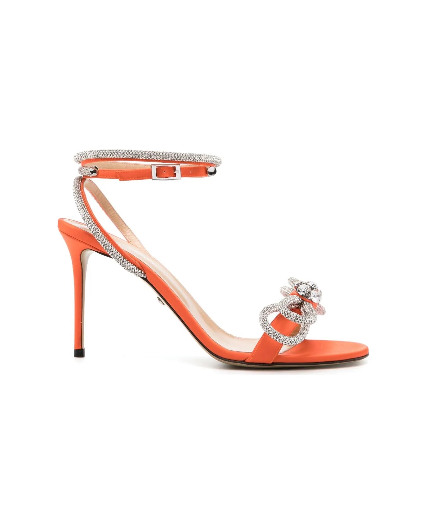 Mach & Mach Double Bow 95 Mm Sandals In Orange Satin With Crystals - Orange