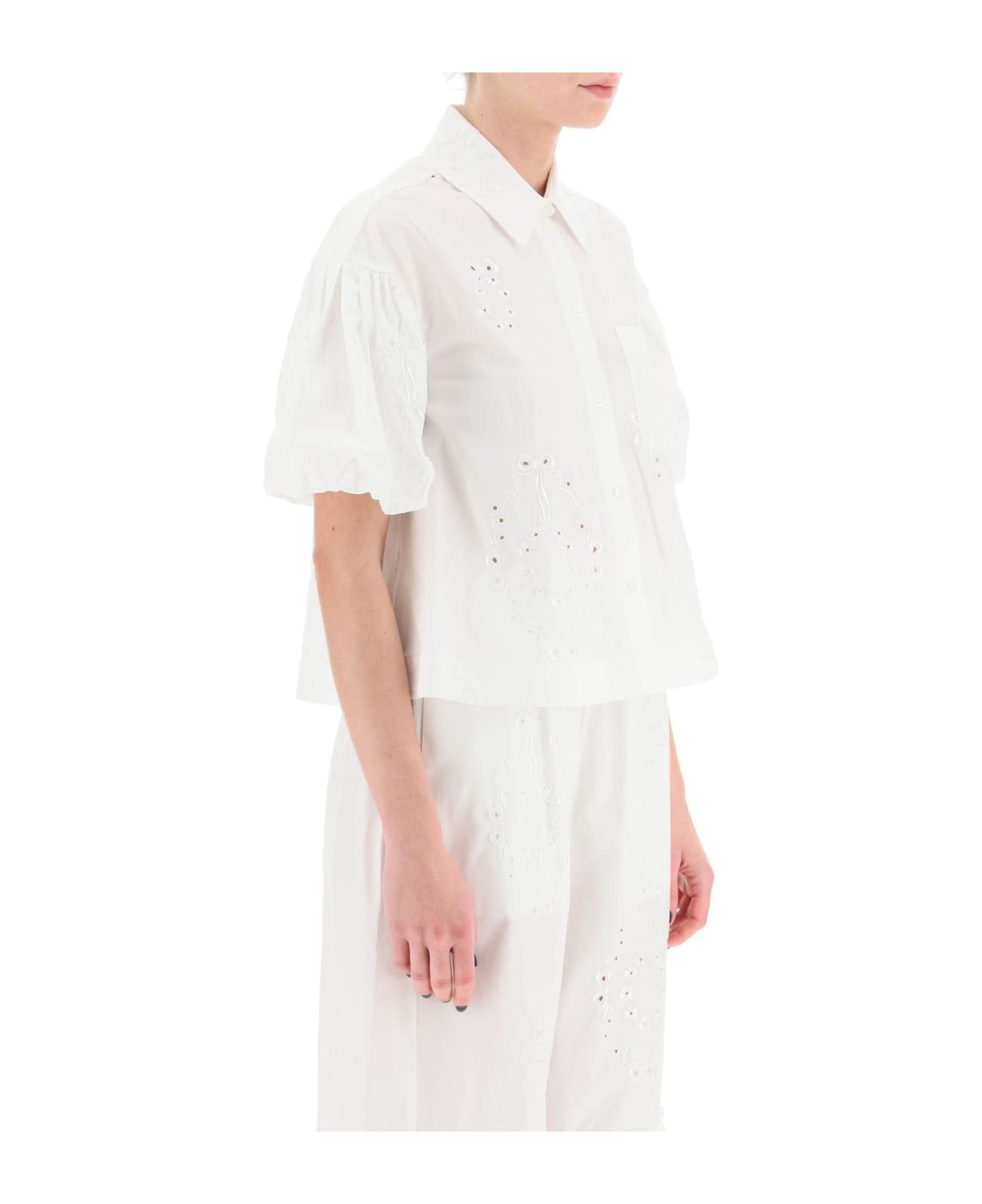 Simone Rocha Embroidered Cropped Shirt - WHITE WHITE (White)