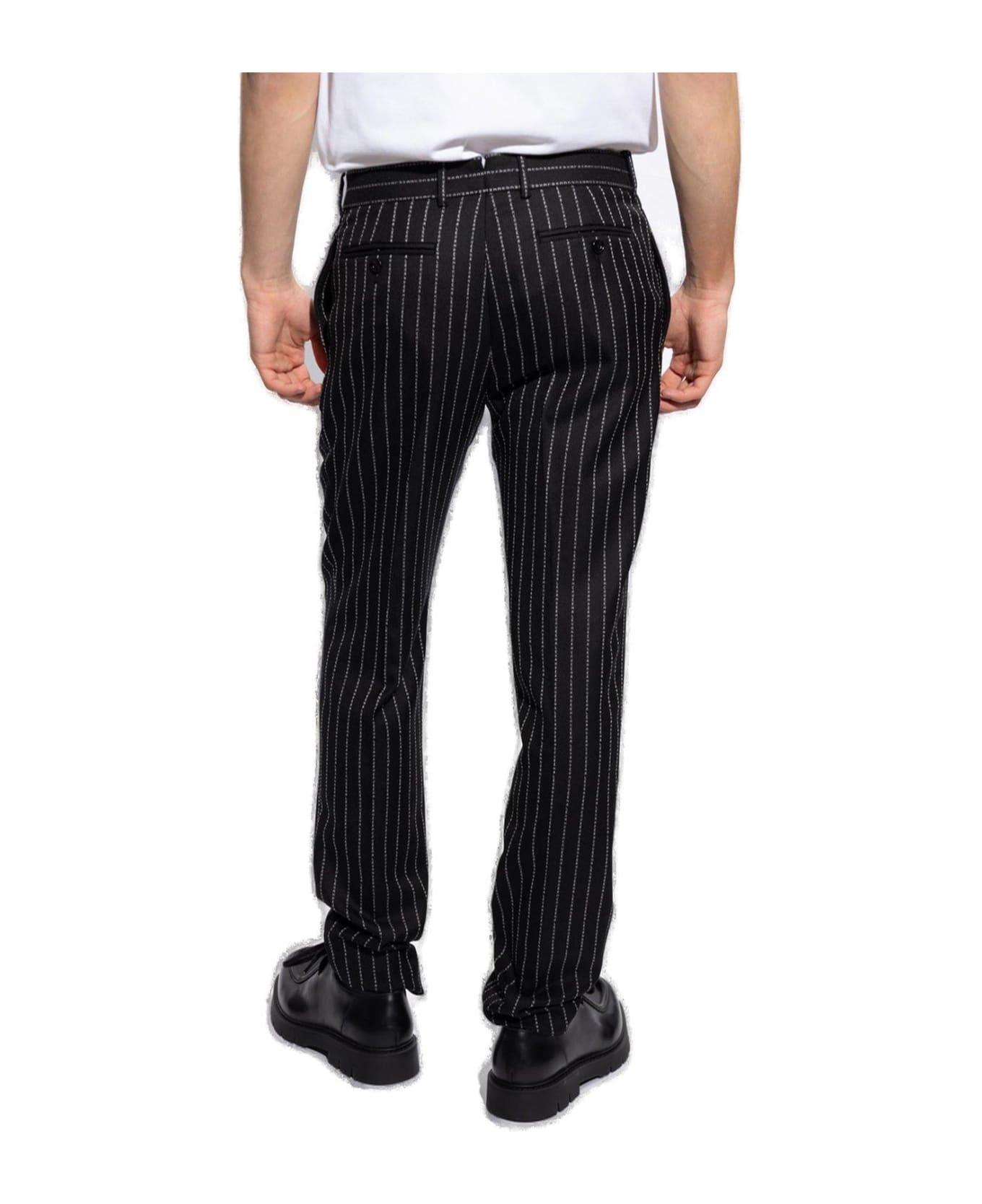 Alexander McQueen Pinstriped Front Trousers - Black ボトムス