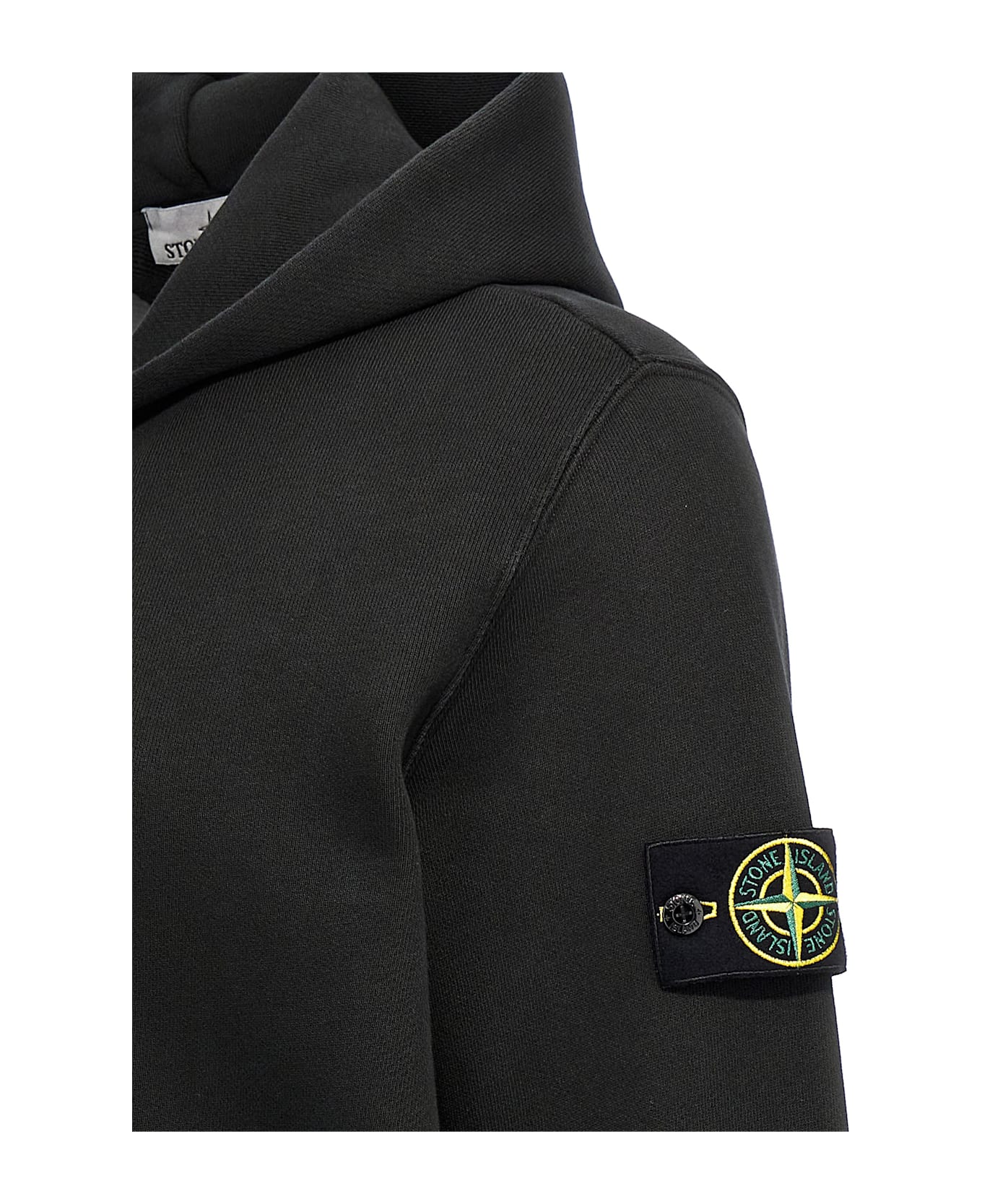 Stone Island Logo Badge Hoodie - Black