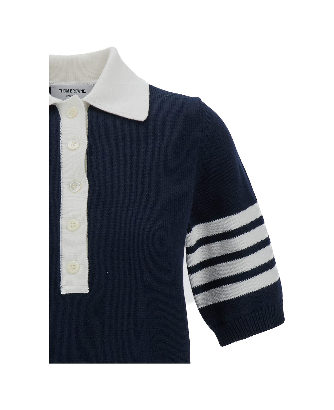Thom Browne Hector Icon Jersey Stitch Intarsia Ss Polo In Cotton W/ 4 Bar Stripe - Blu
