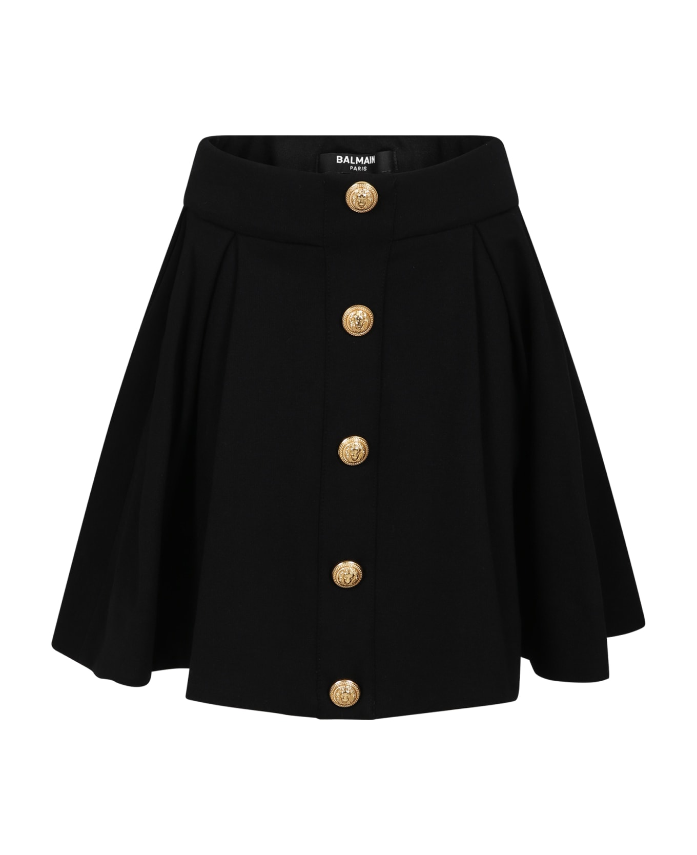 Balmain Black Skirt For Girl With Iconic Buttons - Black