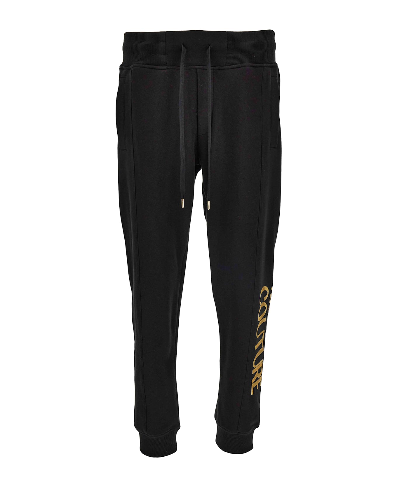 Versace Jeans Couture Black Sweatpants With Gold Logo Print - Black ボトムス