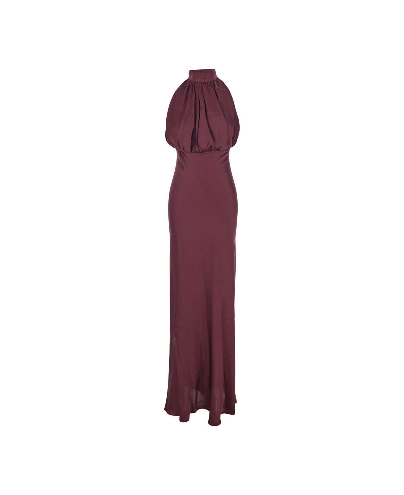 Rotate by Birger Christensen Bordeaux Off-shoulder Long Dress With Ruched Front In Silk Woman - Bordeaux