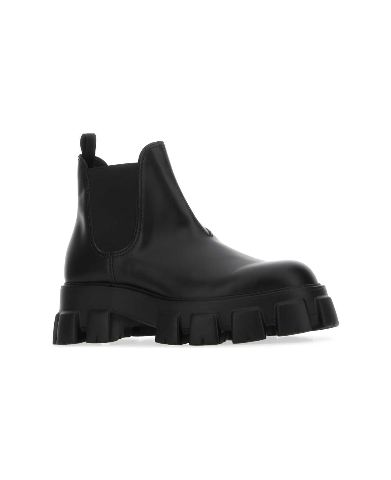 Prada Black Leather Monolith Ankle Boots - F0002