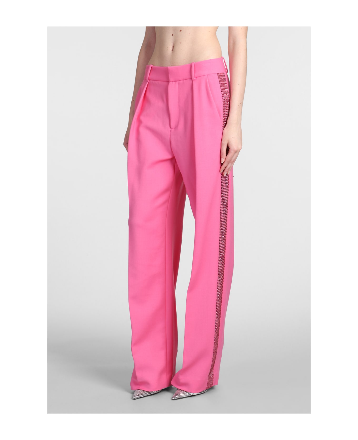 AREA Pants In Rose-pink Wool - rose-pink