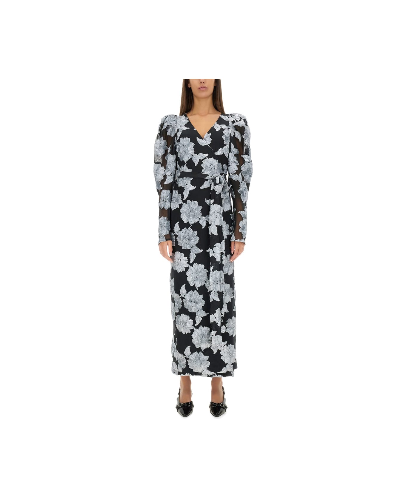 Rotate by Birger Christensen Long Floral Dress - BLACK